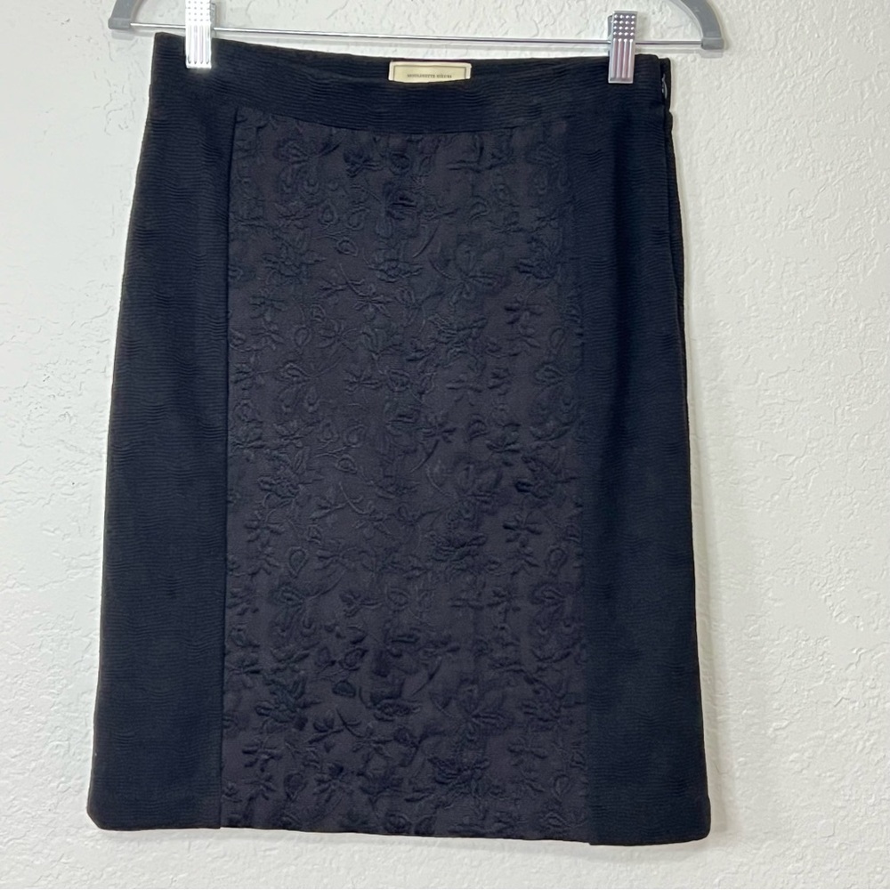 Moulinette Souers Anthropologie Embroidered Black Pencil Skirt Women’s Size 6